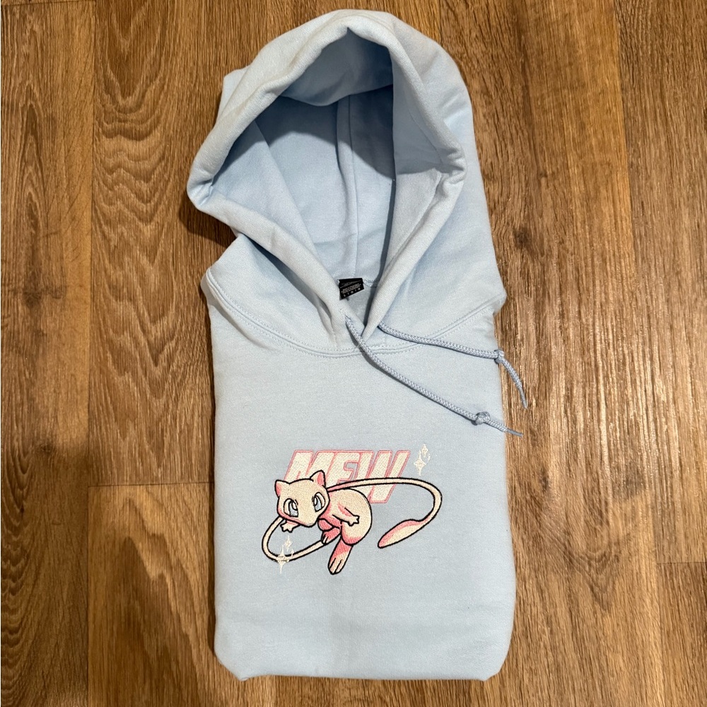 Mew pokemom Blue hoodie machine embroidered